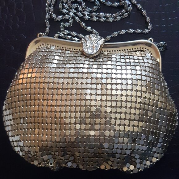 1950s Mesh Gold-tone Metal Evening Bag Rhinestone Clasp, Vintage - Picture 10 of 15